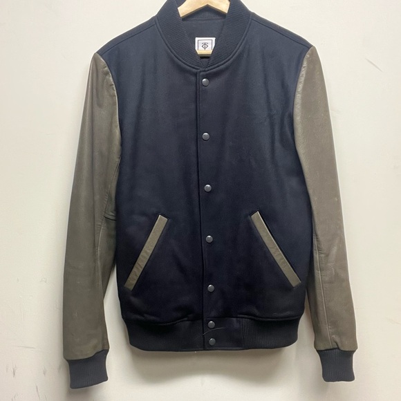 Temple of Jawnz Other - Temple of Jawnz Navy and Gray Varsity Jacket